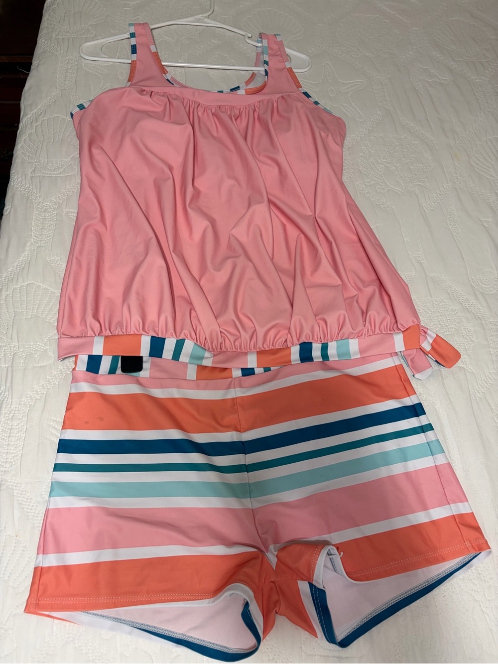Women's Pink Striped Tankini Swim Set